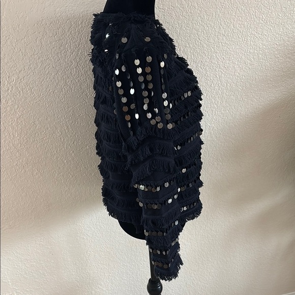 $268 Kobi Halperin Navy Blue Fringe Sequin Jacket Cardigan - Picture 4 of 9